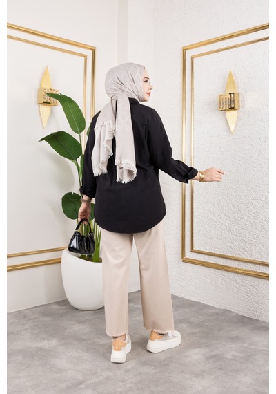 Nevayla Moda Beli Lastikli Keten Pantolon - Bej / A0104 Bej