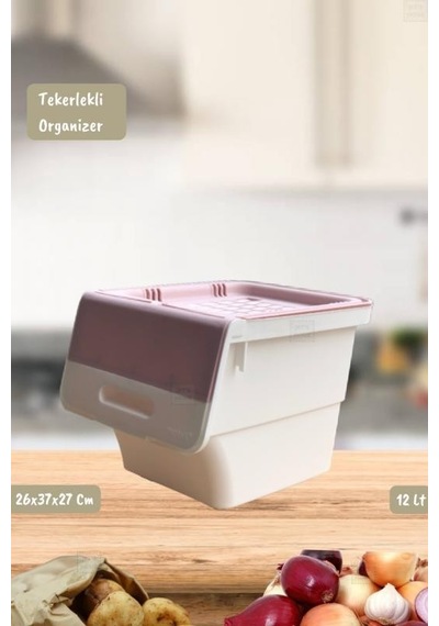 Tekerlekli Sebzelik Bpa Free Soğanlık Oyuncaklık Organizer Beyaz Beyaz Pembe 12 Lt Pembe-beyaz