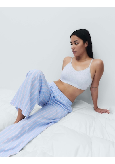 Marks & Spencer Çizgili Geniş Paça Pijama Altı T37001824P Mavi