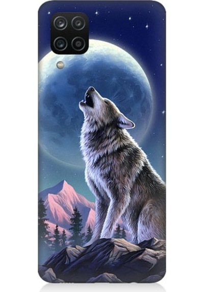 Samsung Galaxy A12 Uyumlu Kurt Ve Ay Desenli Silikon Kılıf