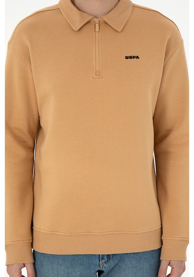 U.S. Polo Assn. Erkek Comfort Fit Yarım Fermuarlı Camel Basic Sweatshirt 50298265-VR015