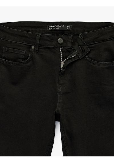 Koton Düğmeli Cep Detaylı Normal Bel Slim Fit Jean Pantolon - Brad Jean Siyah 6sam40115nd