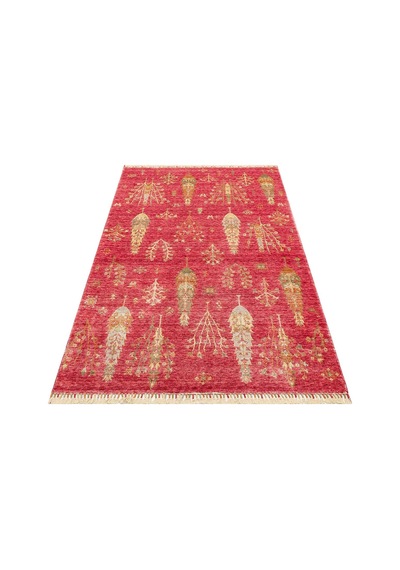Hoom Rugs Nepal Zr 08 Bambu Viskon Kırmızı Sonbahar Uşak Desenli Halı Kırmızı
