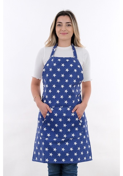 Motif Ayarlanabilir Askılı Şef Önlüğü Chef Mutfak Önlüğü Yıldızlı Mavi