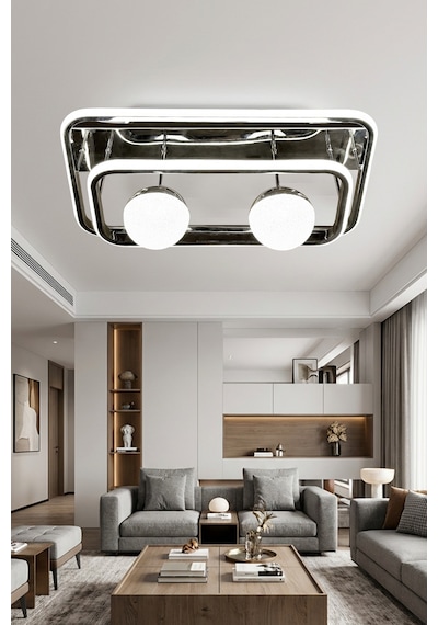Prizma Model Çift Katlı 2 Toplu Salon - Oturma Odası Led Avizesi Gümüş Gri