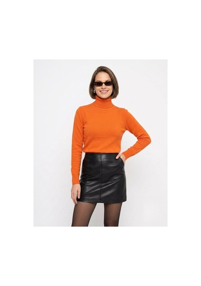 Onno Style Women Düz Balıkcı Yaka Basic Kazak Turuncu