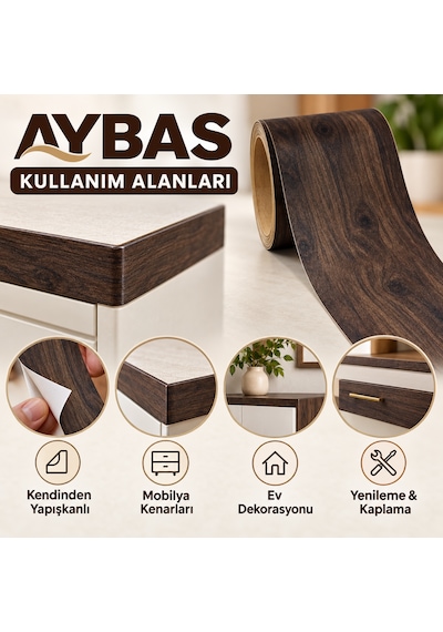 Aybas 5 Cm X 5 Metre Koyu Ceviz Ahşap Desenli Kumaş Yapışkan Bant Mobilya Kaplama Ve Tamir Şeridi 5 Cm X 5 Metre - Koyu Ceviz