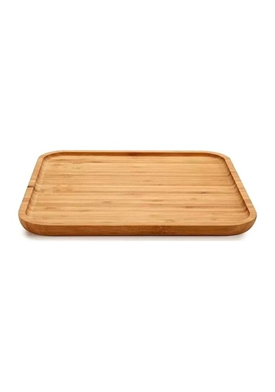 6lı Kare Bambu Gourmet Kahvaltı Tabağı Pasta Servis Sunum Tepsi İkramlık Ahşap Tabak Bej