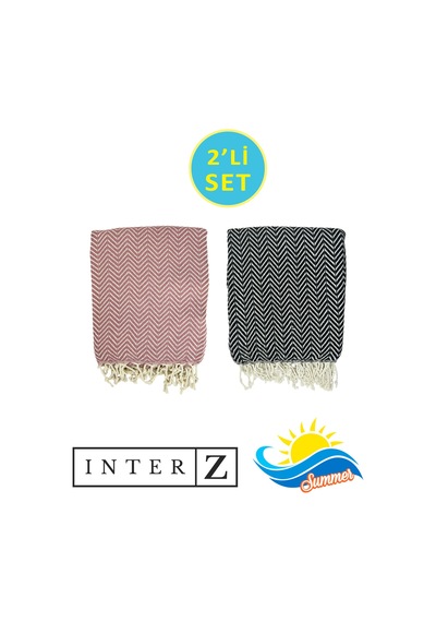 2'li Set Peştemal Plaj Havlusu , %100 Pamuk , Xxl 90x170cm, Marmaris Siyah