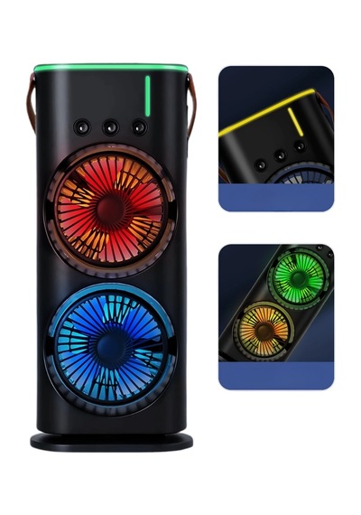 Mey İthalat Usb Şarjlı Çift Başlıklı Buharlı Masaüstü Fan Sessiz Serinletici Işıklı Fan