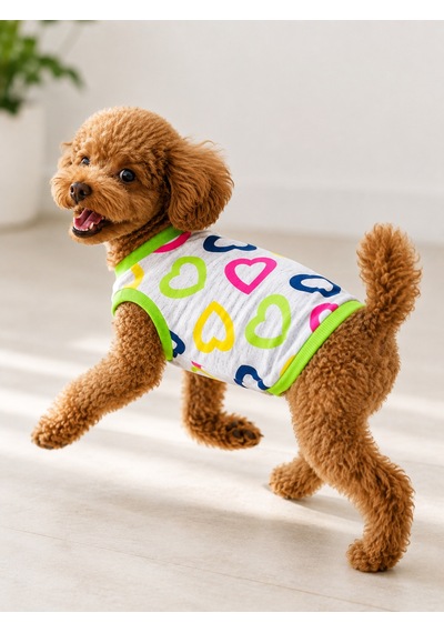 Miniş Kalpli Küçük Irk Köpek Sweatshirtü - Kolsuz-21596