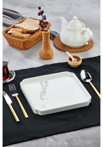 23 Cm Lüks Beyaz Porselen Sunum Tabağı Modern Kare Kahvaltı Ve Servis Tabağı Beyaz - 815984430 Beyaz