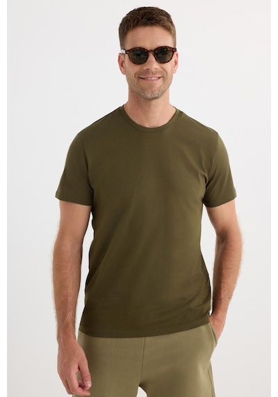 Tudors Unisex Slim Fit Dar Kesim %100 Pamuk Yumuşak Dokulu Yeşil Bisiklet Yaka Tişört-33604 Yeşil