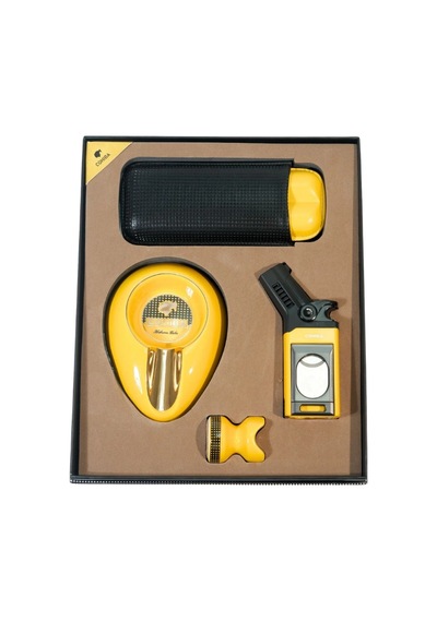 Cohiba Tek Torch Masa Tipi Çakmak Küllük Sehpa Kılıf Sarı Dörtlü Puro Seti Tr9859
