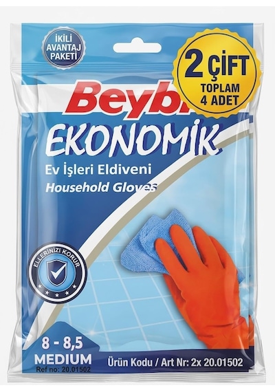 2 Çift Beybi Bulaşık Ve Temizlik Eldiveni 8-8.5 Numara - Avantaj Paketi Dayanıklı Doğal Kauçu