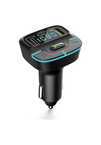 Araç Fm Transmitter 5.3 Bluetooth Araç Kiti Usb Type-c Hızlı Şarj Çıkışlı Çakmaklık Girişli F9 10"