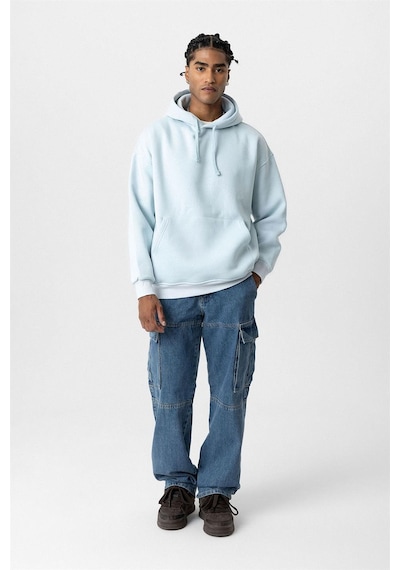 Vamos Basic Oversize Yıkamalı Hoodie Bebe Mavi
