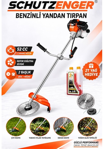 Schutzenger Hq-9 Benzinli Yan Tipi Ot Biçme Tırpan Motoru 2 Zamanlı Yağ Hediye Motor Soğutmalı 2 Başlıklı