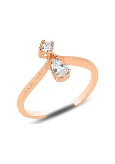 Gümüş Rose Zirkon Taşlı Taç Modeli Ayarlamalı Damla Yüzük
