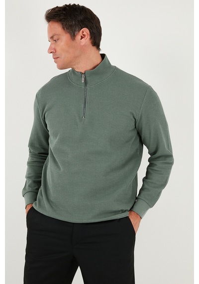Buratti Pamuklu Regular Fit Yarım Fermuarlı Dik Yaka Erkek Sweat 5905716 Haki