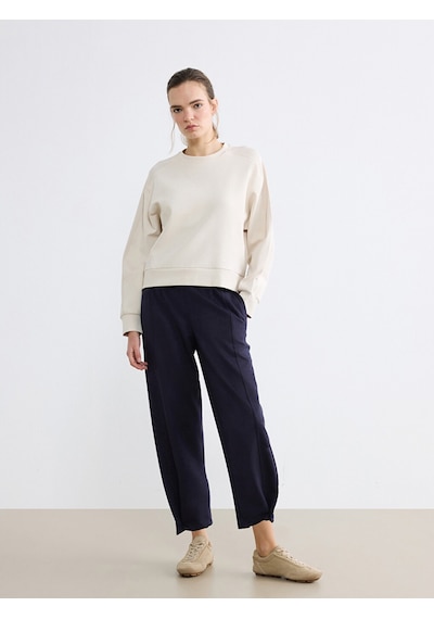 Lcw Vision Lacivert Loose Fit Kadın Pileli Süet Görünümlü Pantolon