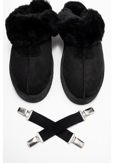 Luvishoes Luvi Shoes Olessa Siyah Hakiki Deri Süet Kadın Kürklü Terlik Siyah