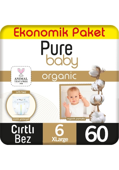 Pure Baby Organik Bebek Bezi Ekonomik Paket 6 Beden 60 Adet 6 Numara