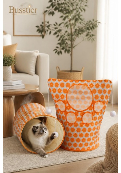 Katlanabilir Kedi Tüneli Oyuncağı Fareli İnteraktif Kedi Tüpü Çökebilir Dayanıklı Polyester Evcil Hayvan Oyun Tüneli Asorti Renk Gönderimli İç Mekan Egzersiz Oyuncağı