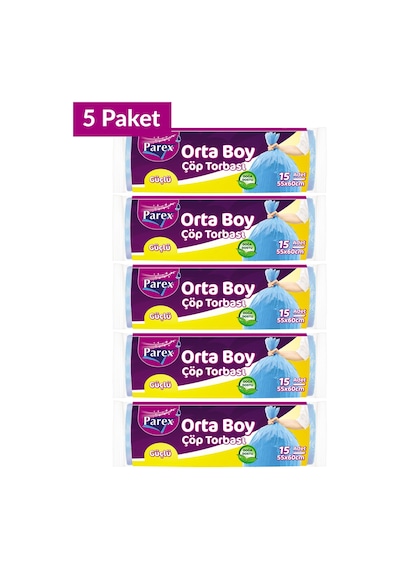 Güçlü Çöp Torbası Orta Boy 15'li 55 X 60 Cm 5 Paket