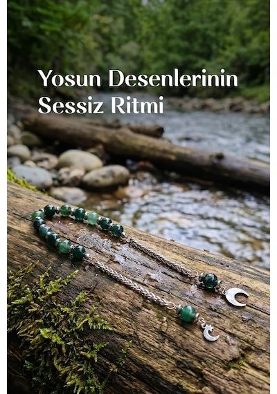 Yosunlu Akik Çelik Zaza Tesbih 8 Mm Yeşil