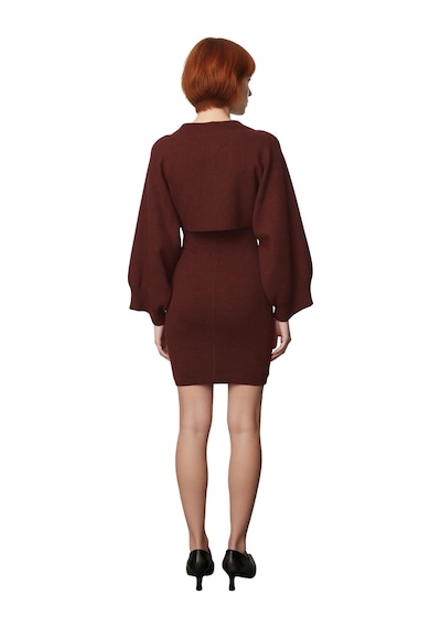 Ersefa Kadın Casual Triko Bisiklet Yaka Bodycon Mini Elbise Ve Bolero Ta Kahverengi