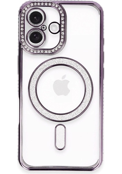 Apple İphone 16 Plus Kılıf Joke Simli Magneticsafe Kılıf - Derin Mor Çok Renkli