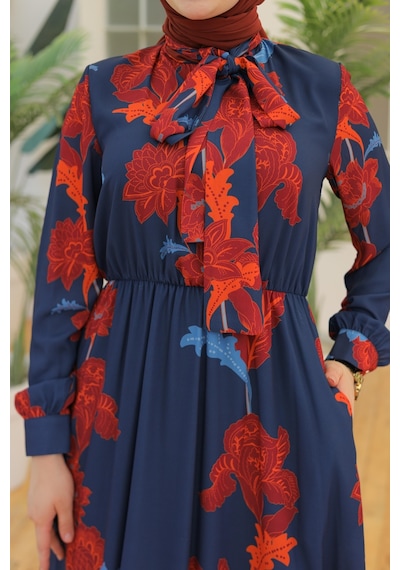 Armine Trend Desenli Elbise Lacivert 23yt905-lacivert Lacivert