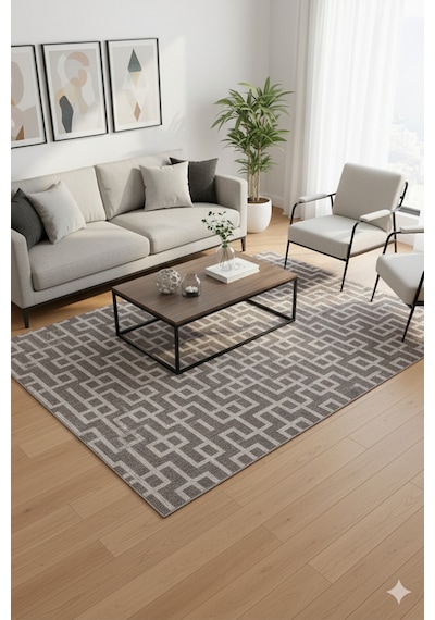 Villadia Home Textile Kaymaz Taban Modern Desen Halı Yolluk Leke Tutmaz Kolay Temizlenir Koridor Salon Yatak Mutfak Odası Vd1105gri Gri