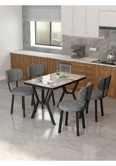 Azra 70x110cm Efes Mutfak Masası, Mutfak Masası Takımı, Yemek Masası, 4 Koyu Gri Sandalye Koyu Gri