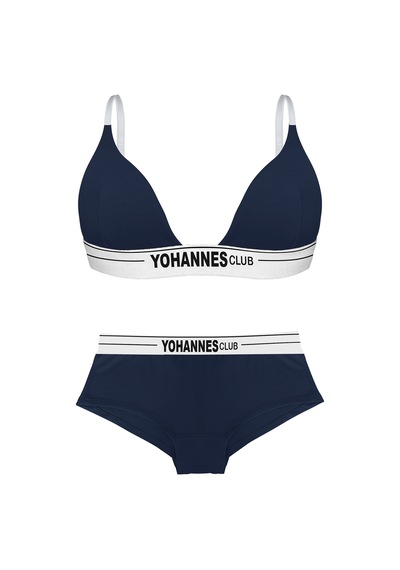 Yohannes Club, Kadın Pamuklu İç Çamaşırı Takımı, Renk Seçenekli, Üçgen Sütyen-kemerli Boyshort-boxer Külot Lacivert