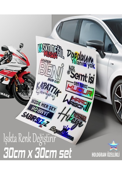 11li Hologram Çoklu Set - Motosiklet Kelebek Cam Uyumlu Sticker