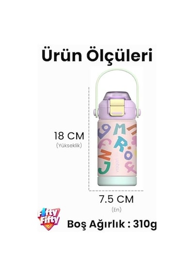 360 Ml Çocuk Termosu Tek Kapak Çift Kullanım Pipetli Rahat İçim Kulplu Paslanmaz Çelik Termos 1104-360ml Lila Açık Beyaz
