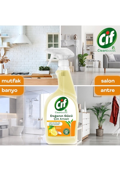 Cif Doğanın Gücü Yüzey Temizleyici Sprey Limon Karbonat 3 x 750 ML