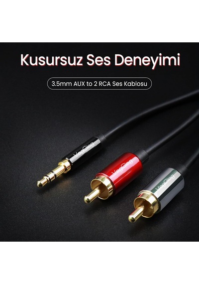 3.5mm Aux To 2 Rca Ses Kablosu 1 Metre Belirtilmemiş