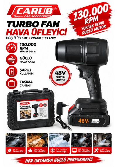 Oto Araç Sarjlı Turbo Jet Fan Hava Üfleyici Araç Kurulama Motor Temizleme Toz Temizleme Kar Temizleme 400walt