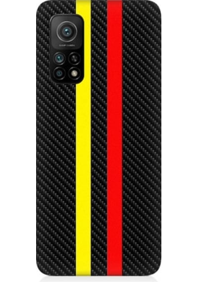 Xiaomi Mi 10t Uyumlu Sarı Kırmızı Karbon Motif Desenli Silikon Kılıf