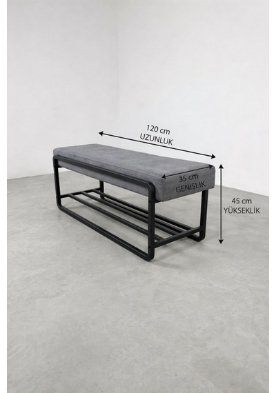 Line Modern Bench Puf 120 Cm - Antre, Giriş Holü , Ofis İçin Şık Dekoratif Bench Gri