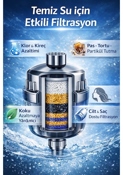 Filtreli Duş Başlığı Duş Sistemi Uyumlu Su Filtreleme Cihazi Metalik