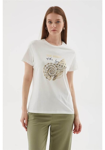 Fashion Friends Baskılı Ekru Kadın T-shirt 25y0398k1 Ekru