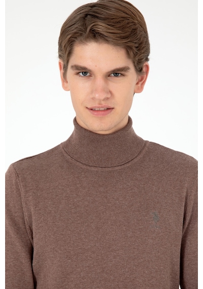 U.S. Polo Assn. Erkek Slim Fit Boğazlı Yaka Vizon Melanj Basic Kazak 50288884-VR174