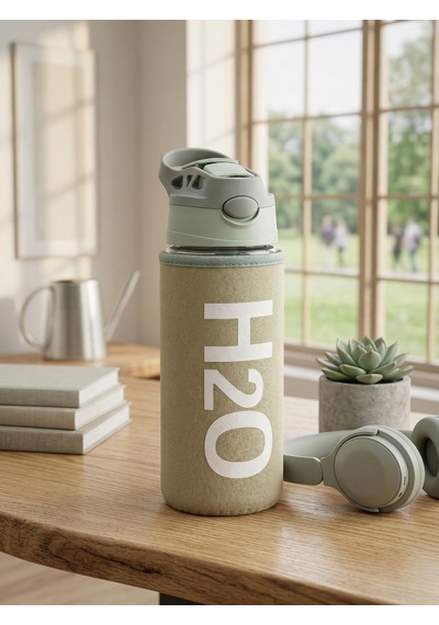 H2o Kılıflı Pipetli Cam Matara 500 Ml Gri