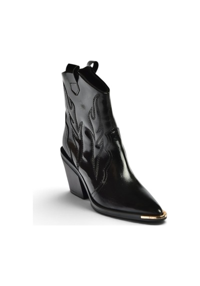 Fox Shoes Z920241160 Siyah Rustik Kalın Topuklu Kovboy Model Western Kadın Bot