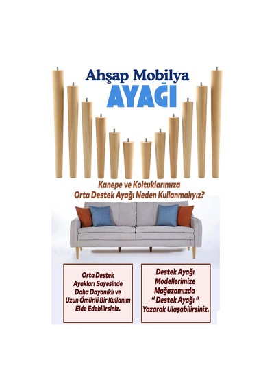 4'lü Set Ahşap Dolap Mobilya Koltuk Kanepe Ayağı Ayakları M8 12 Cm Bağlantı Aparatlı Ham Ahşap Ham Ahşap