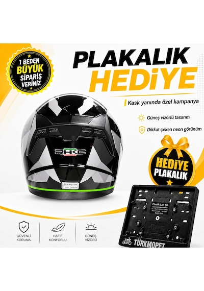 Rhkc Güneş Vizörlü Açık Yazlık Kask + Plakalık Sarı